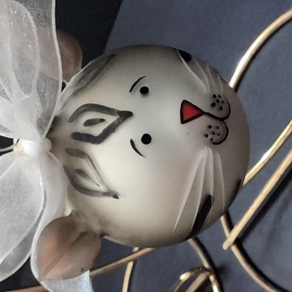 Vintage Set Of 3 Glass Ornaments Mid-century Modern Cat Faces. - Picture 4 of 8